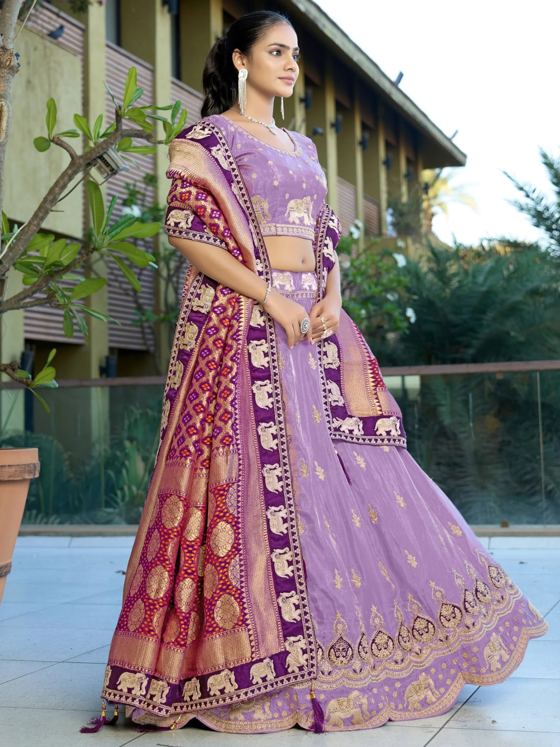 Glorious Lavender Coding Work Viscose Silk Traditional Lehenga Choli With Dupatta - Zeel Clothing