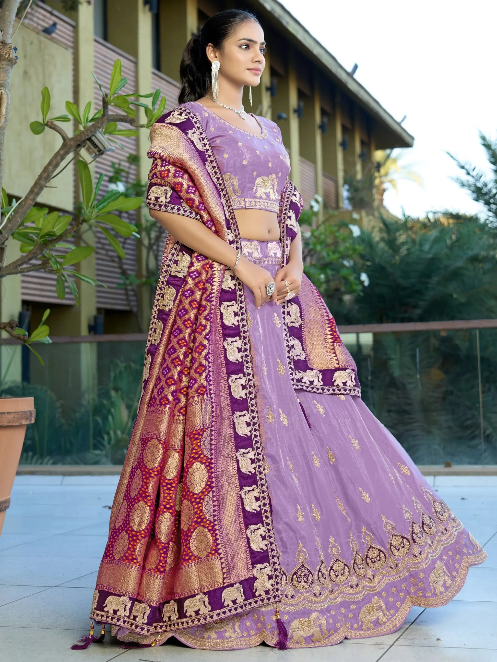 Glorious Lavender Coding Work Viscose Silk Traditional Lehenga Choli With Dupatta - Zeel Clothing