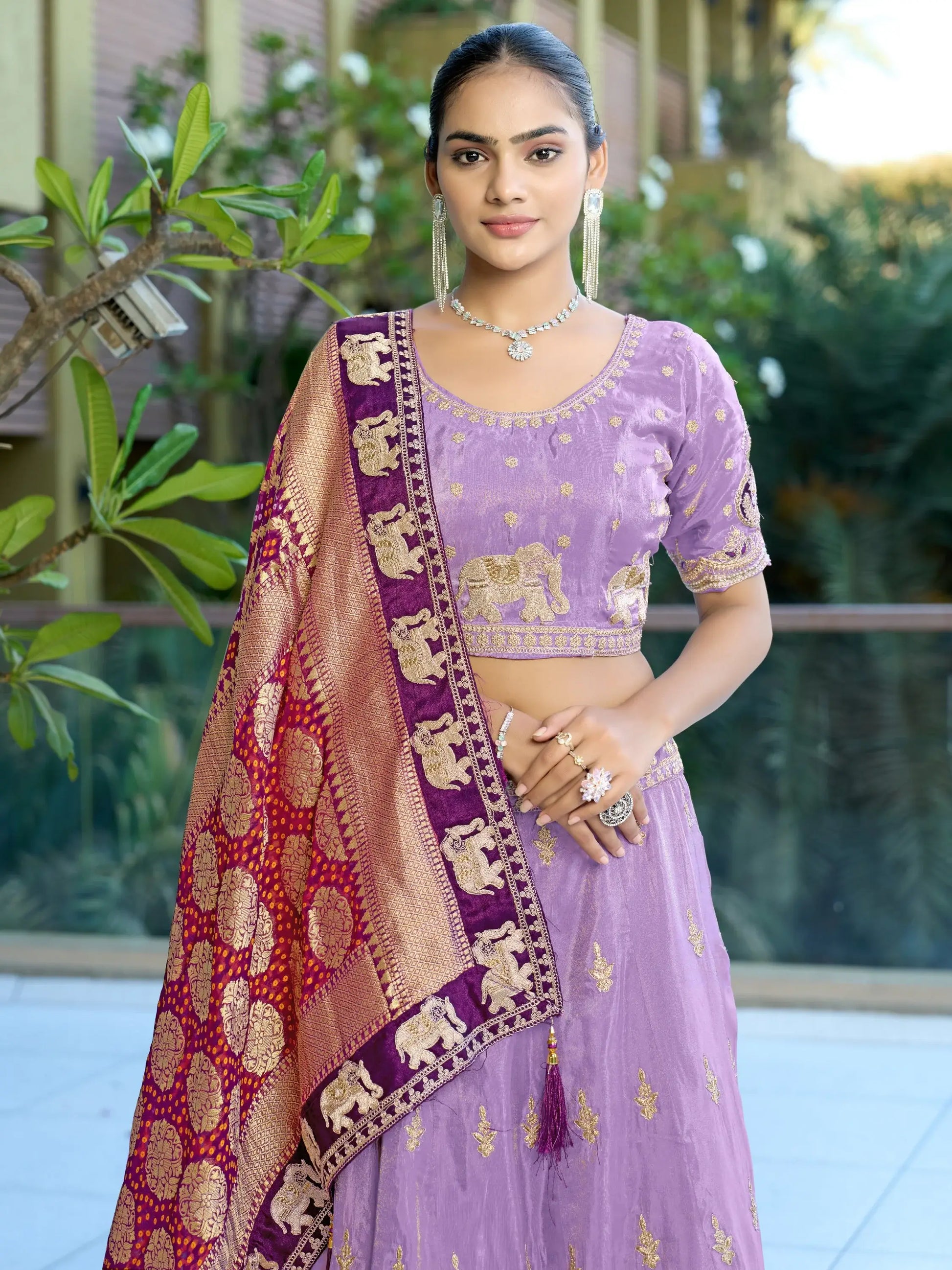 Glorious Lavender Coding Work Viscose Silk Traditional Lehenga Choli With Dupatta - Zeel Clothing