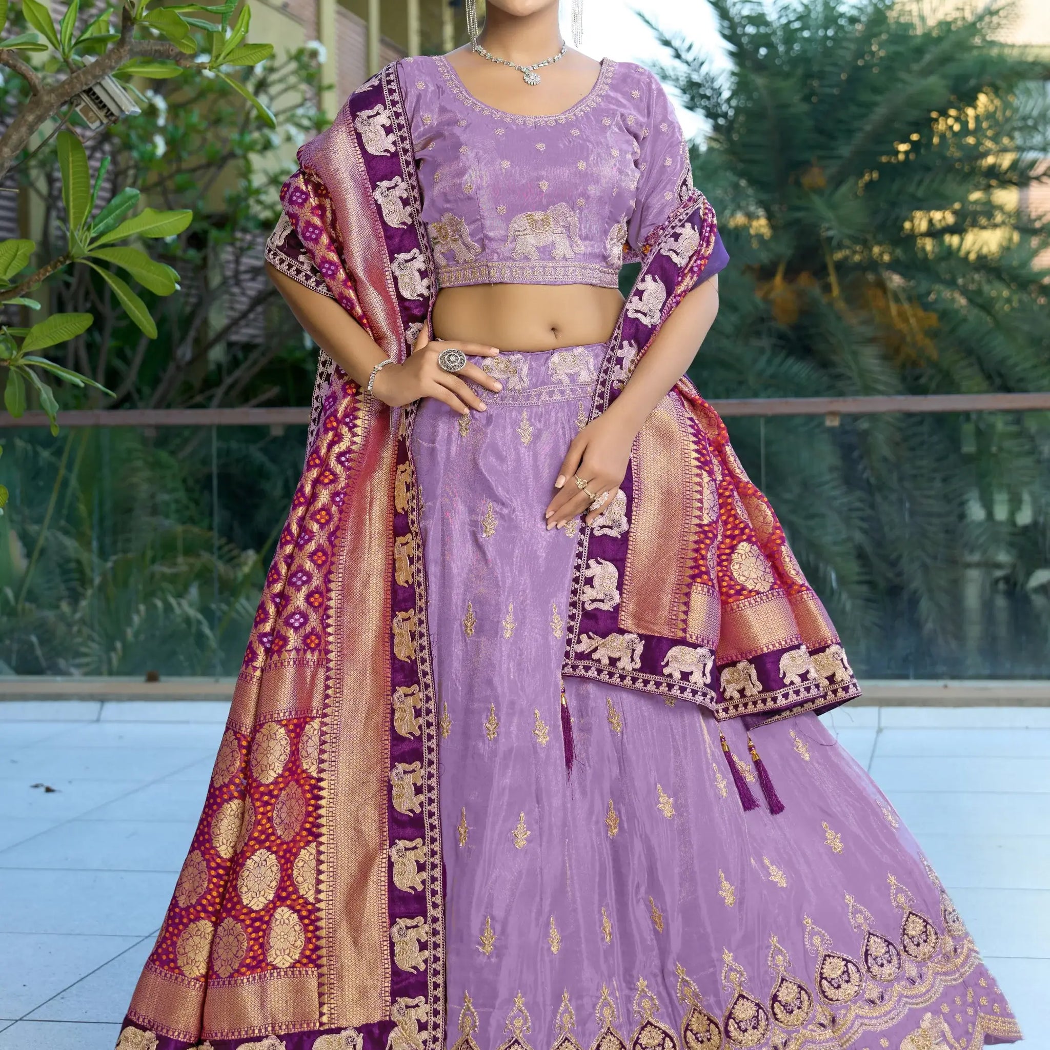 Glorious Lavender Coding Work Viscose Silk Traditional Lehenga Choli With Dupatta - Zeel Clothing