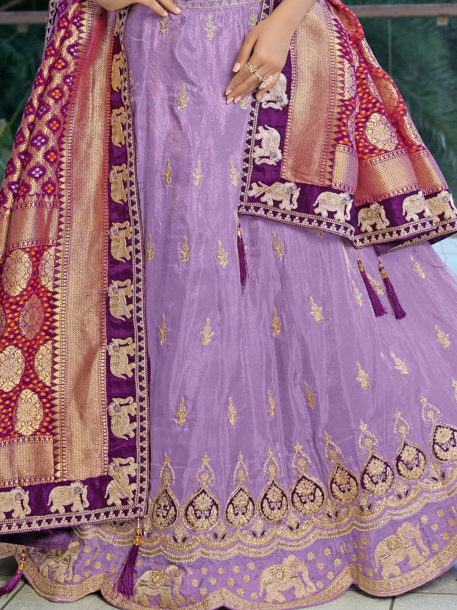 Glorious Lavender Coding Work Viscose Silk Traditional Lehenga Choli With Dupatta - Zeel Clothing
