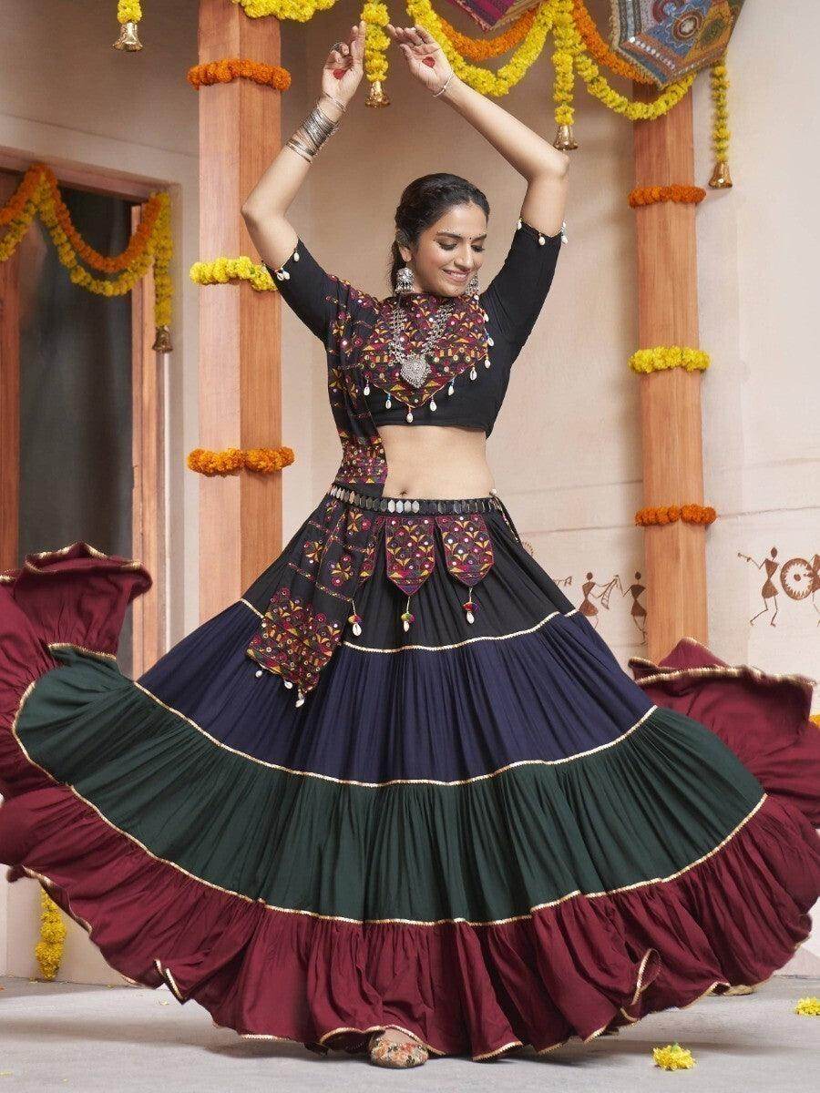 Glorious Multi-Colored Thread Embroided Rayon Festive Lehenga Choli - Zeel Clothing