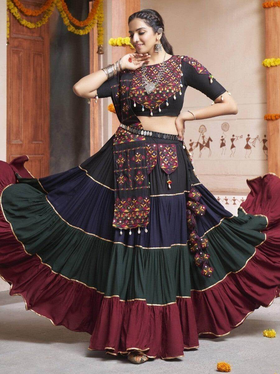 Glorious Multi-Colored Thread Embroided Rayon Festive Lehenga Choli - Zeel Clothing