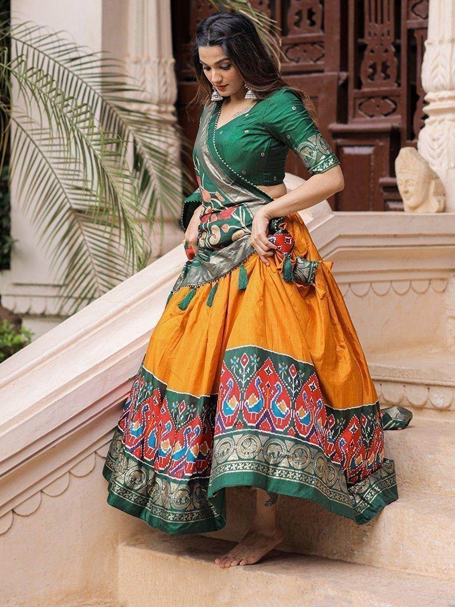Glorious Mustard Patola Printed Silk Festival Wear Lehenga Choli - Zeel Clothing