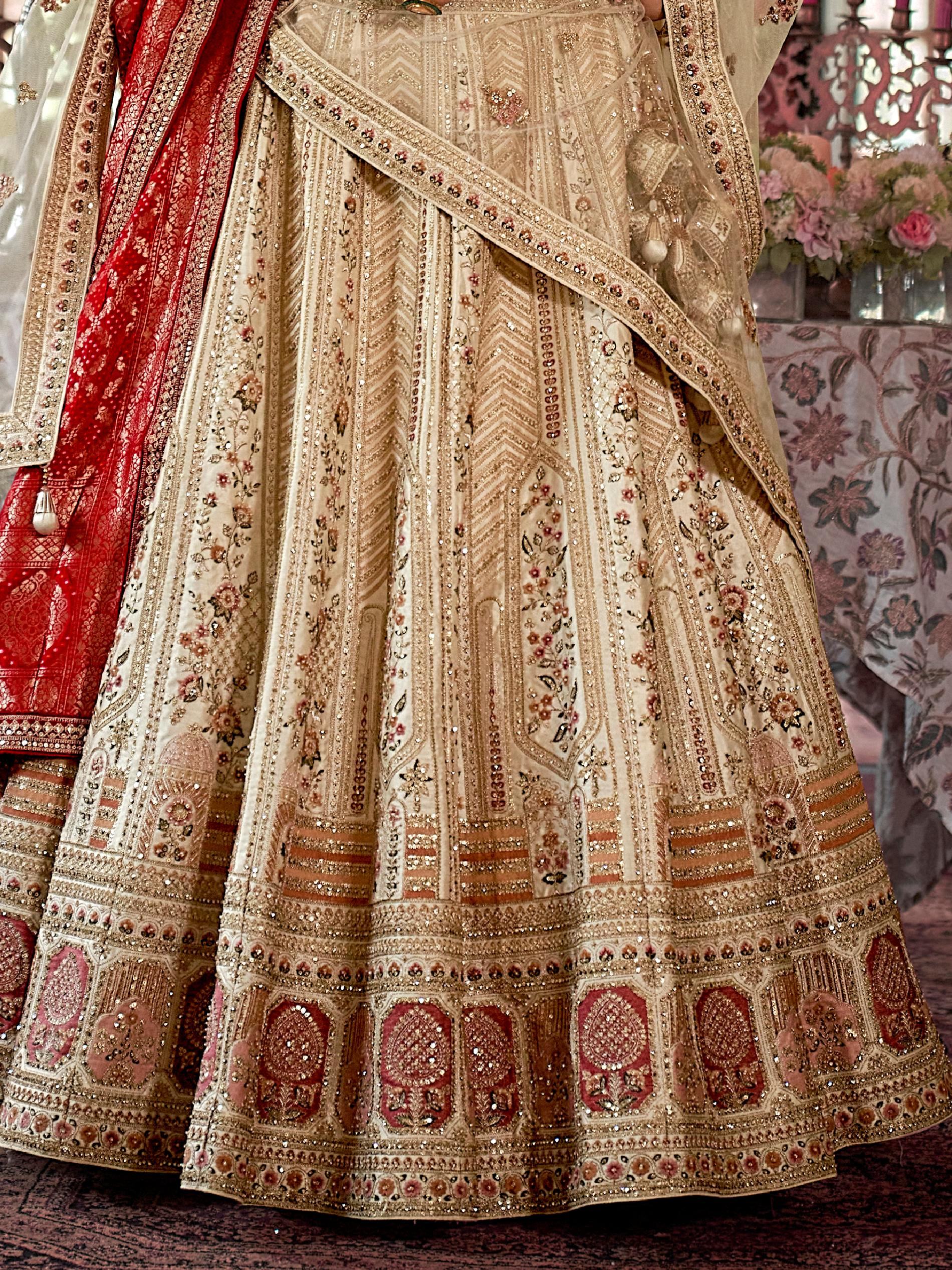 Glorious Off-White Sequins Silk Bridal Lehenga Choli With Double Dupatta