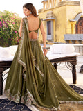 Glorious Olive Green Thread Work Silk Mehendi Wear Lehenga Choli With Dupatta