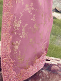 Glorious Pink Floral Embroidered Tissue Traditional Saree With Blouse
