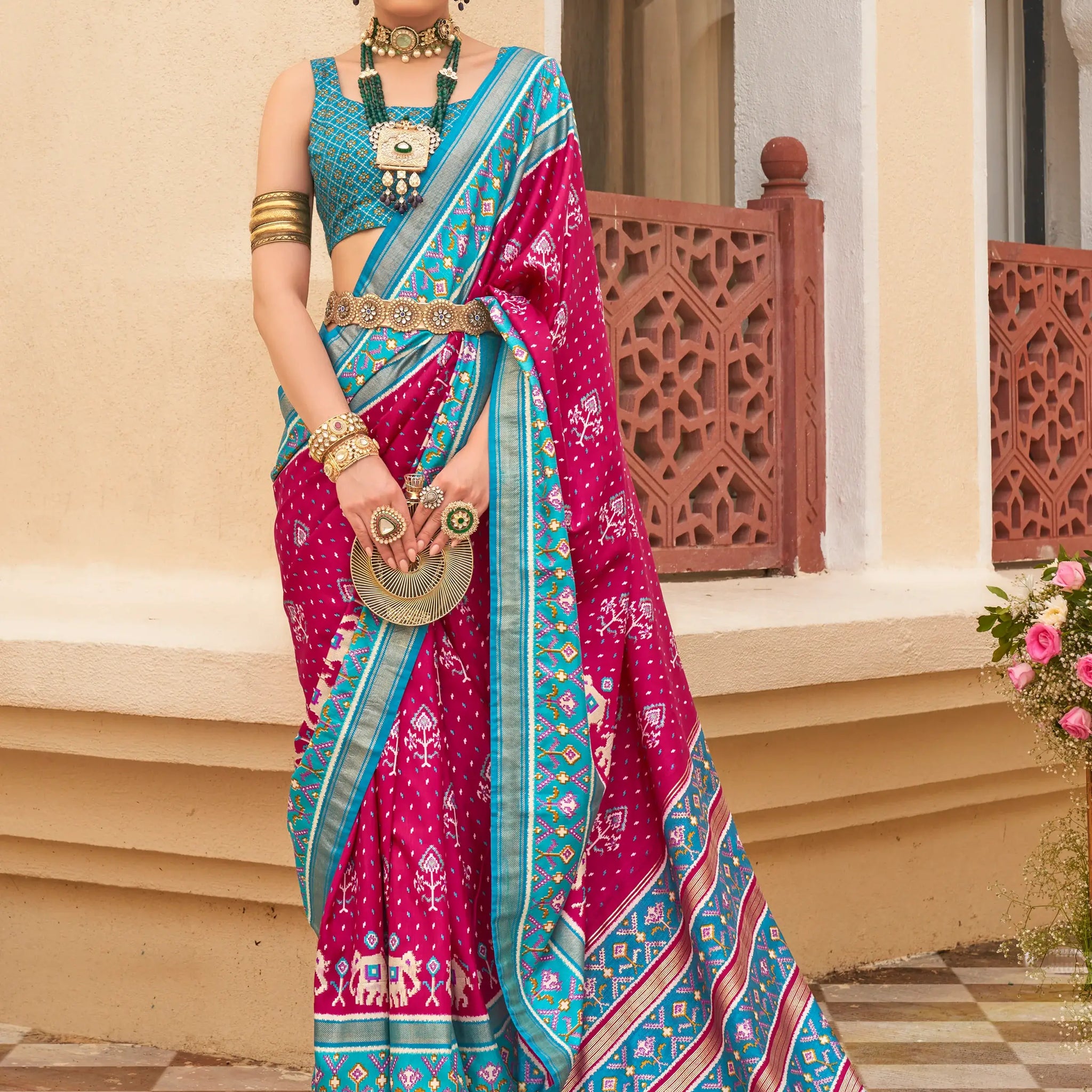 Glorious Pink Patola Print Silk Reception Wear Saree With Blouse - Zeel Clothing