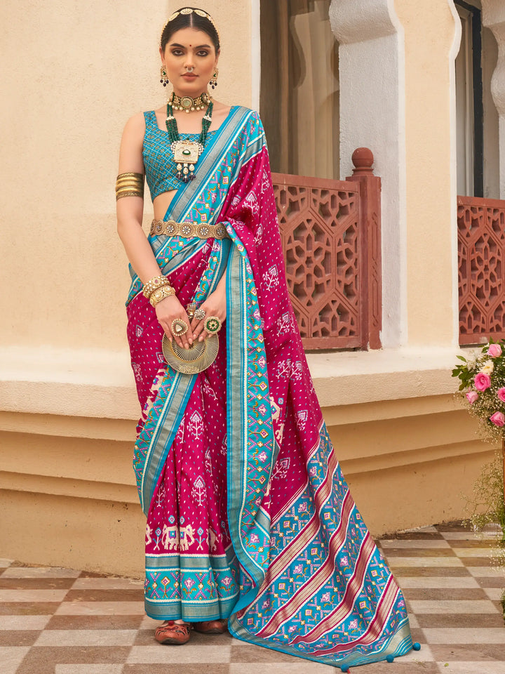 Glorious Pink Patola Print Silk Reception Wear Saree With Blouse - Zeel Clothing
