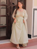 Glorious Pista Green Bead Work Georgette Traditional Gown With Dupatta