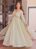 Glorious Pista Green Bead Work Georgette Traditional Gown With Dupatta