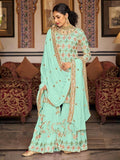 Glorious Sea Green Sequins Georgette Sharara Suit With Dupatta - Zeel Clothing