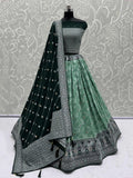Glorious Sea Green Zari Weaving Georgette Mehendi Wear Lehenga With Blouse