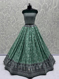 Glorious Sea Green Zari Weaving Georgette Mehendi Wear Lehenga With Blouse