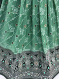 Glorious Sea Green Zari Weaving Georgette Mehendi Wear Lehenga With Blouse