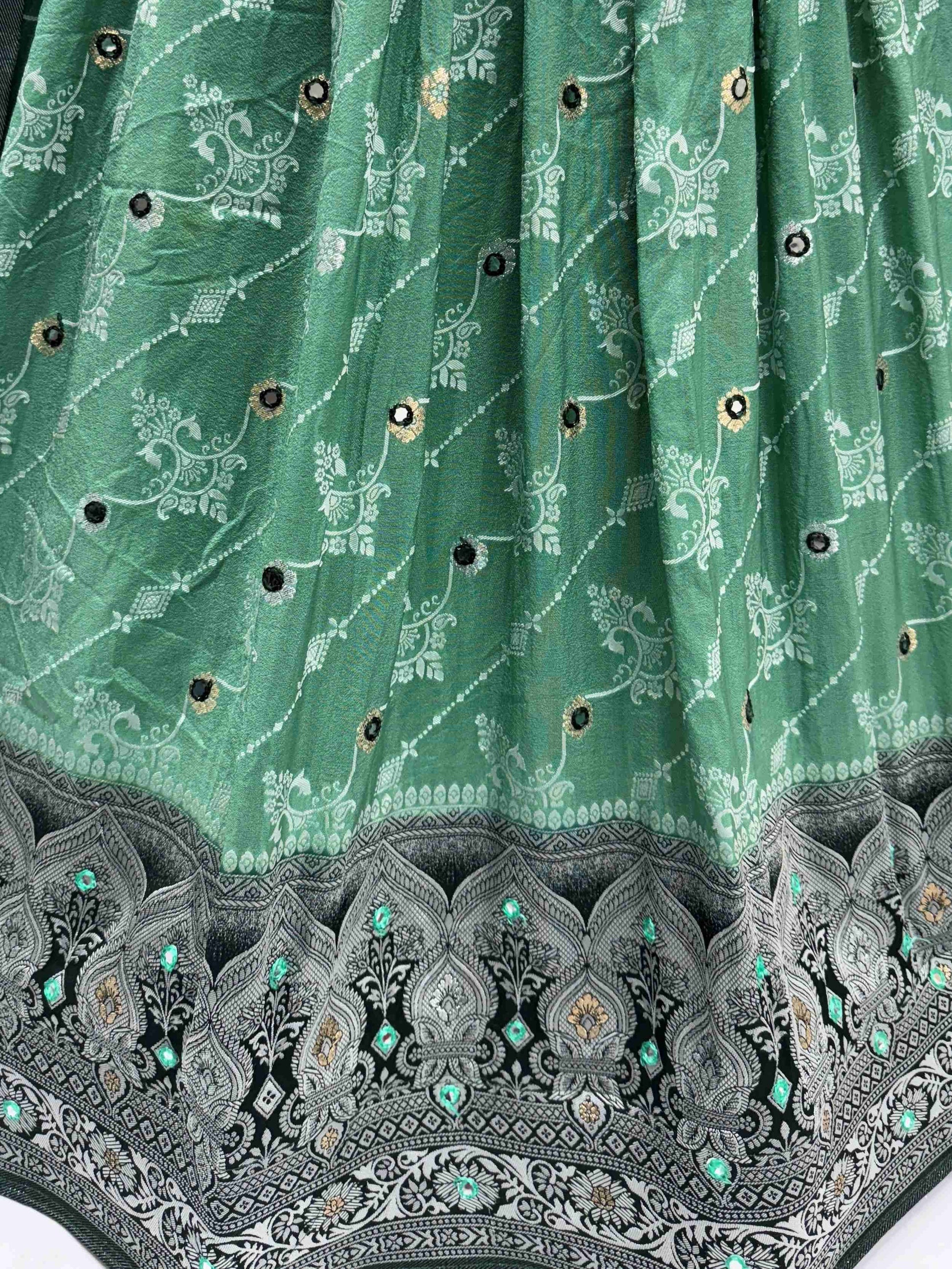 Glorious Sea Green Zari Weaving Georgette Mehendi Wear Lehenga With Blouse