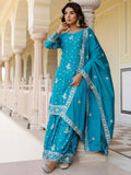 Glorious Sky Blue Zari Embroidery Chinon Festive Wear Gharara Suit With Dupatta