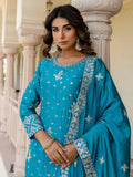 Glorious Sky Blue Zari Embroidery Chinon Festive Wear Gharara Suit With Dupatta