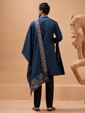 Glorious Teal Blue Embroidered Viscose Silk Engagement Wear Men's Kurta With Dupatta
