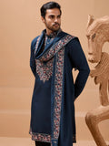 Glorious Teal Blue Embroidered Viscose Silk Engagement Wear Men's Kurta With Dupatta