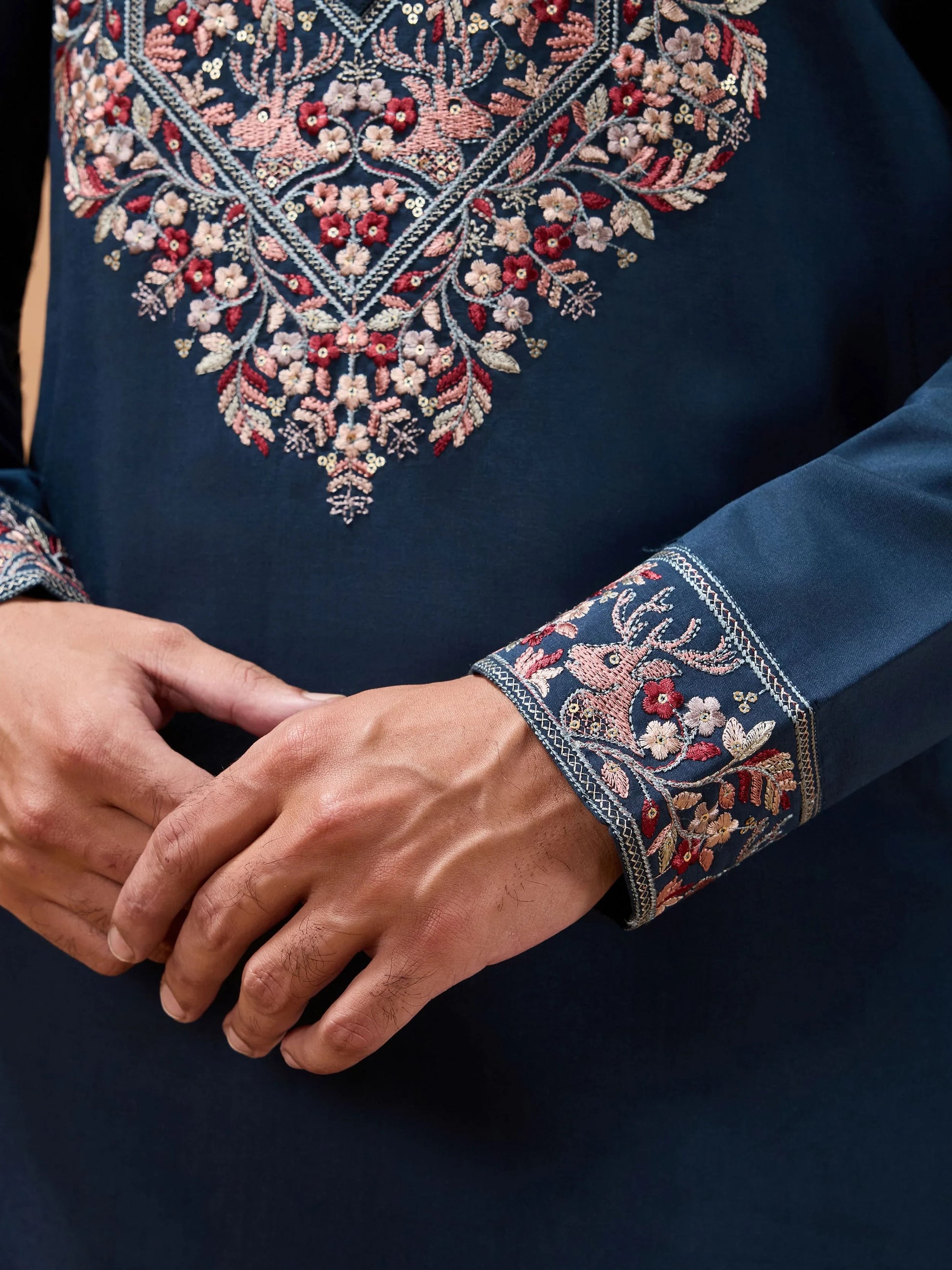 Glorious Teal Blue Embroidered Viscose Silk Engagement Wear Men's Kurta With Dupatta