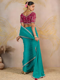 Glorious Turquoise Zari Border Work Georgette Traditional Saree With Blouse