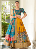Glorious Yellow Kalamkari Printed Silk Lehenga Choli With Dupatta - Zeel Clothing