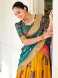 Glorious Yellow Kalamkari Printed Silk Lehenga Choli With Dupatta - Zeel Clothing