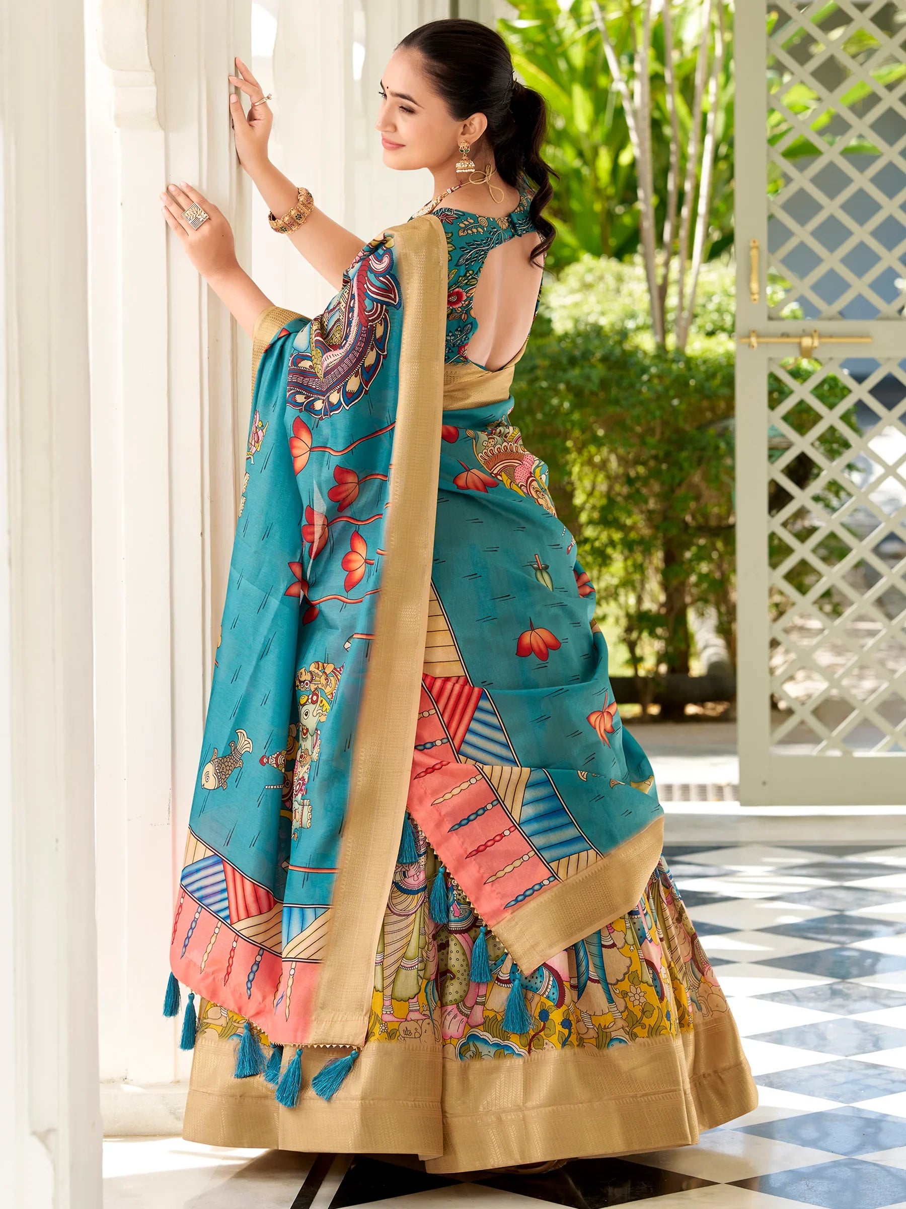 Glorious Yellow Kalamkari Printed Silk Lehenga Choli With Dupatta - Zeel Clothing