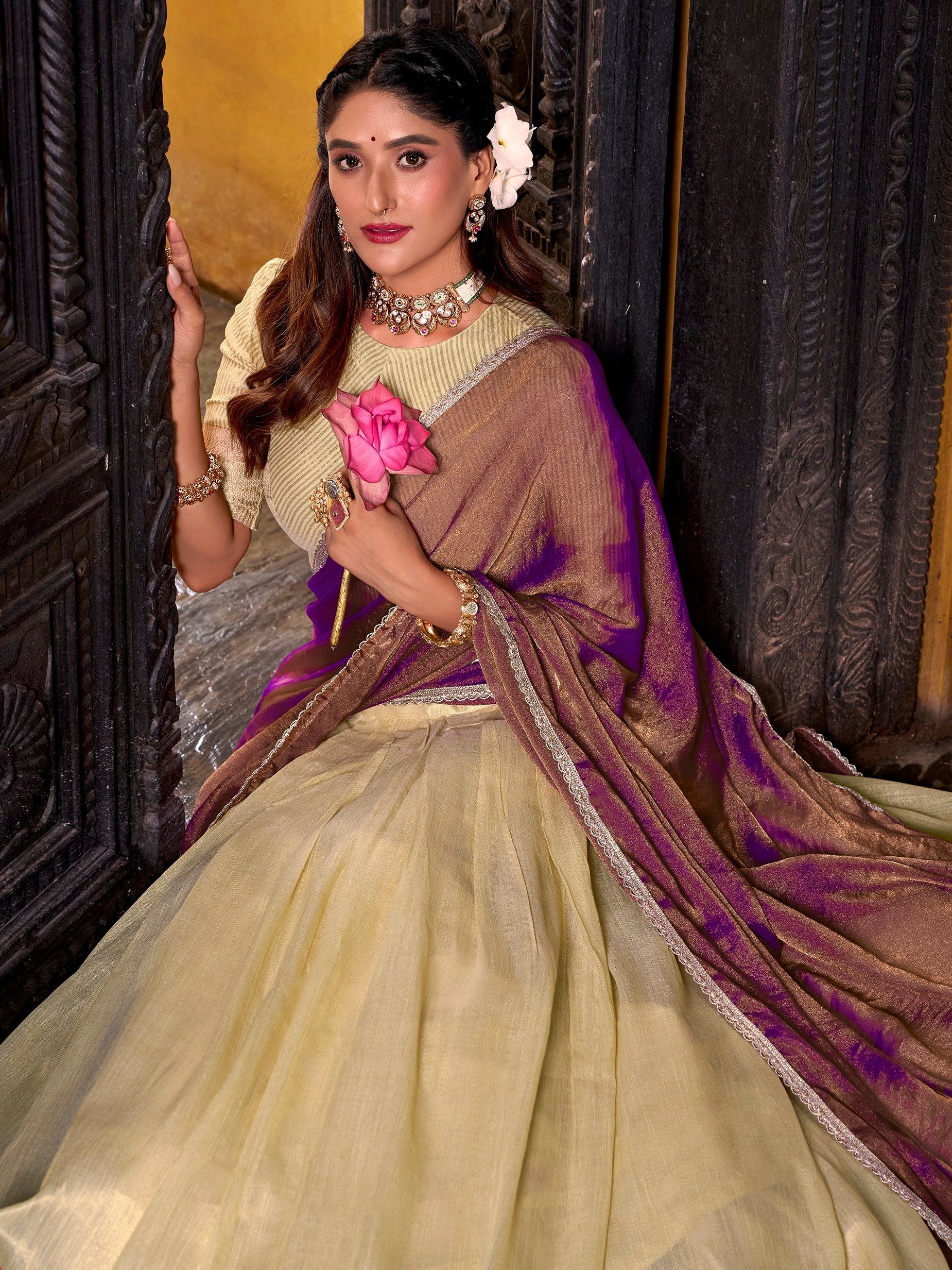 Glorious Yellow Zari Weaving Silk Haldi Wear Half Saree Lehenga