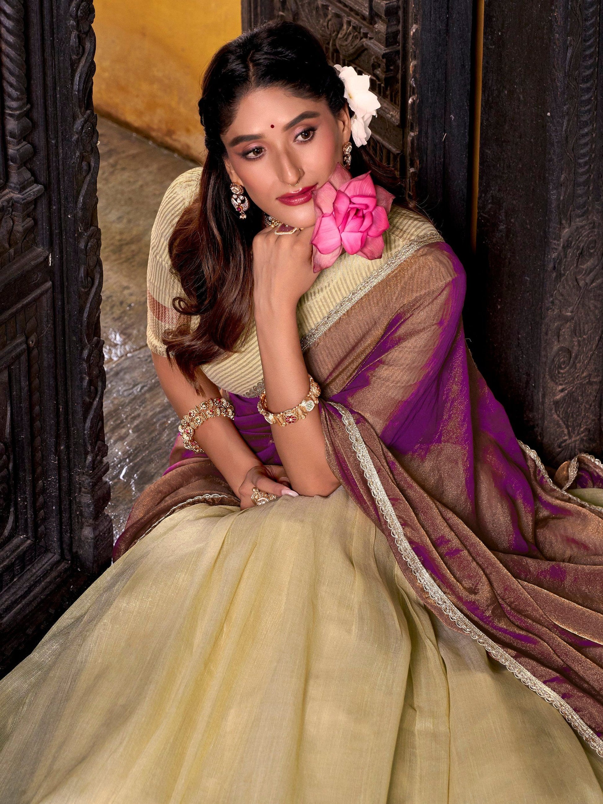 Glorious Yellow Zari Weaving Silk Haldi Wear Half Saree Lehenga