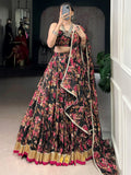 Glowing Black Foil Print Chiffon Traditional Lehenga Choli With Dupatta