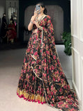 Glowing Black Foil Print Chiffon Traditional Lehenga Choli With Dupatta