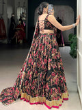 Glowing Black Foil Print Chiffon Traditional Lehenga Choli With Dupatta