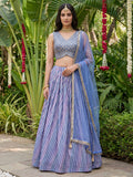 Glowing Lavender Organza Engagement Wear Lehenga With Mirror Work Choli