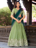 Good-looking Pista Green Sequins Organza Lehenga Choli With Dupatta - Zeel Clothing