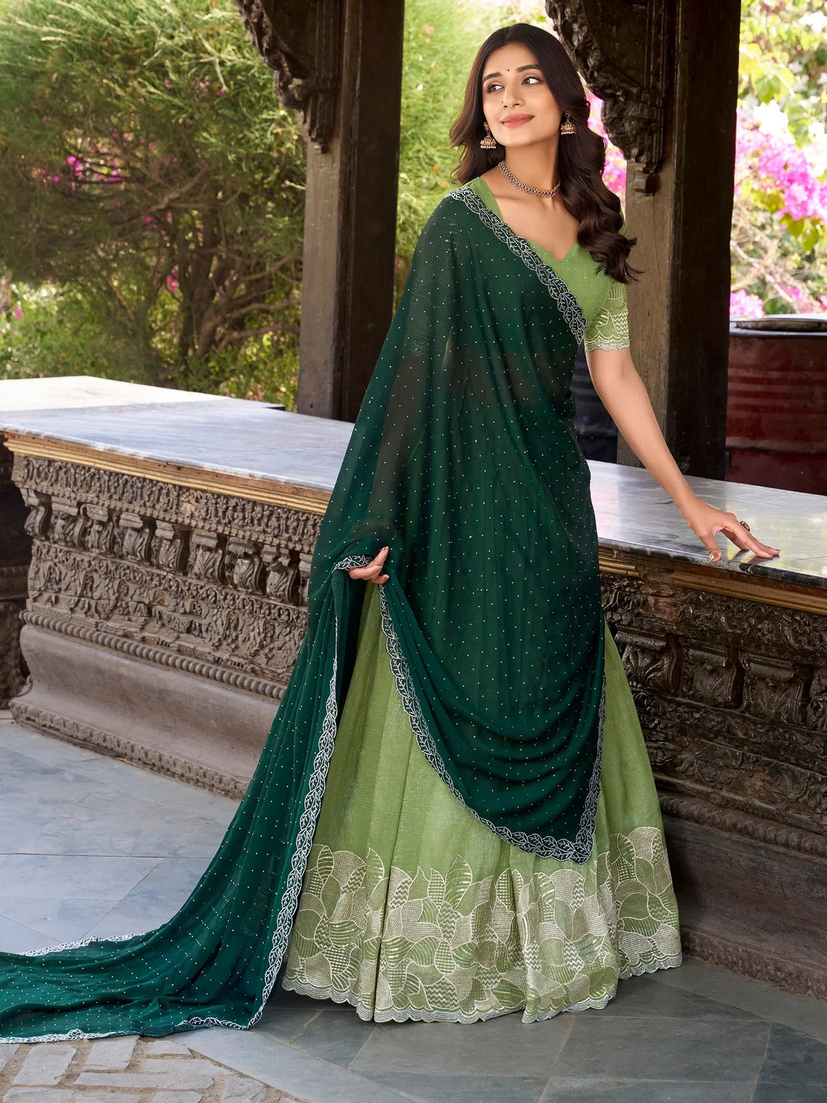 Good-looking Pista Green Sequins Organza Lehenga Choli With Dupatta - Zeel Clothing