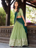 Good-looking Pista Green Sequins Organza Lehenga Choli With Dupatta - Zeel Clothing