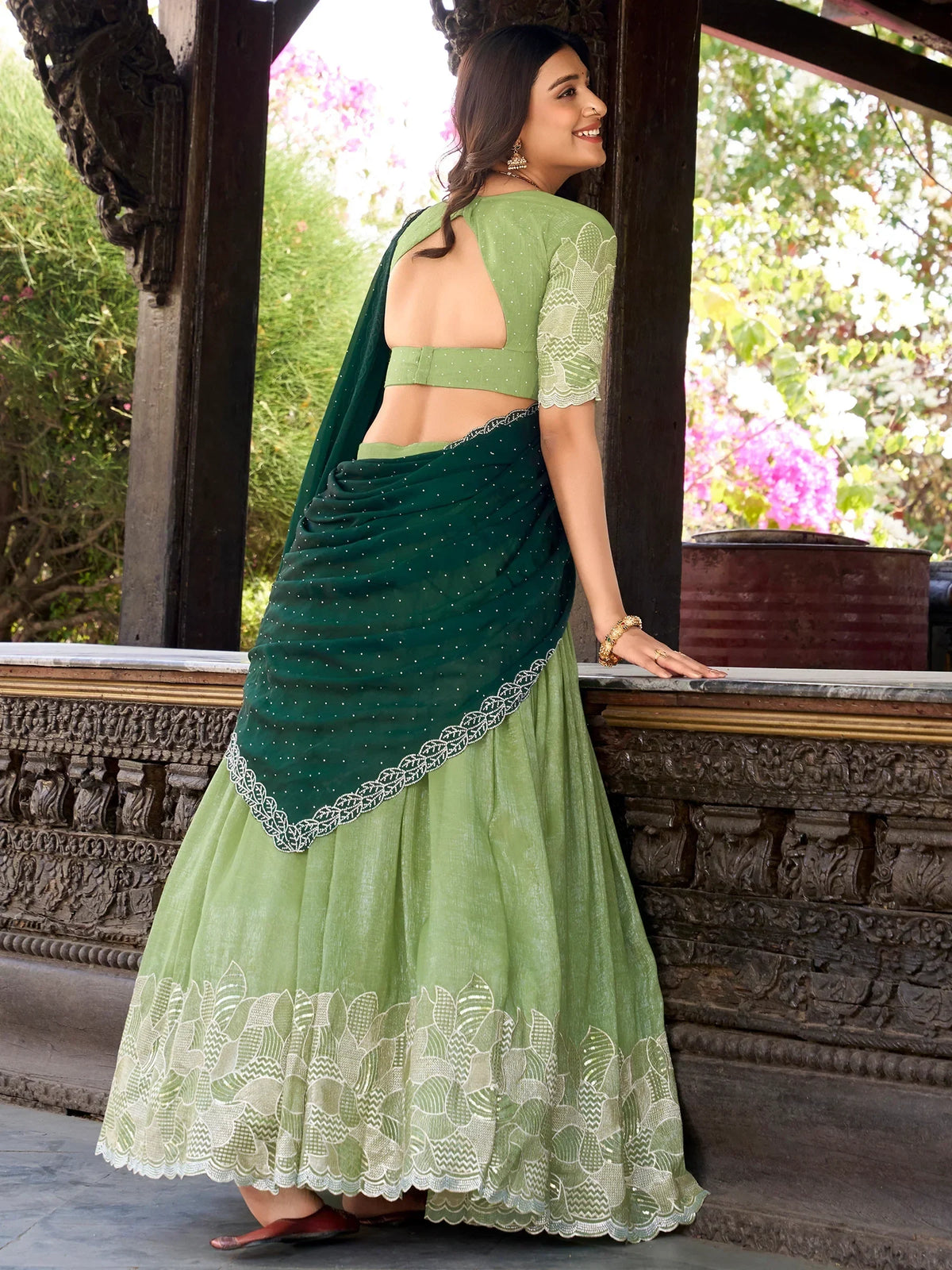Good-looking Pista Green Sequins Organza Lehenga Choli With Dupatta - Zeel Clothing