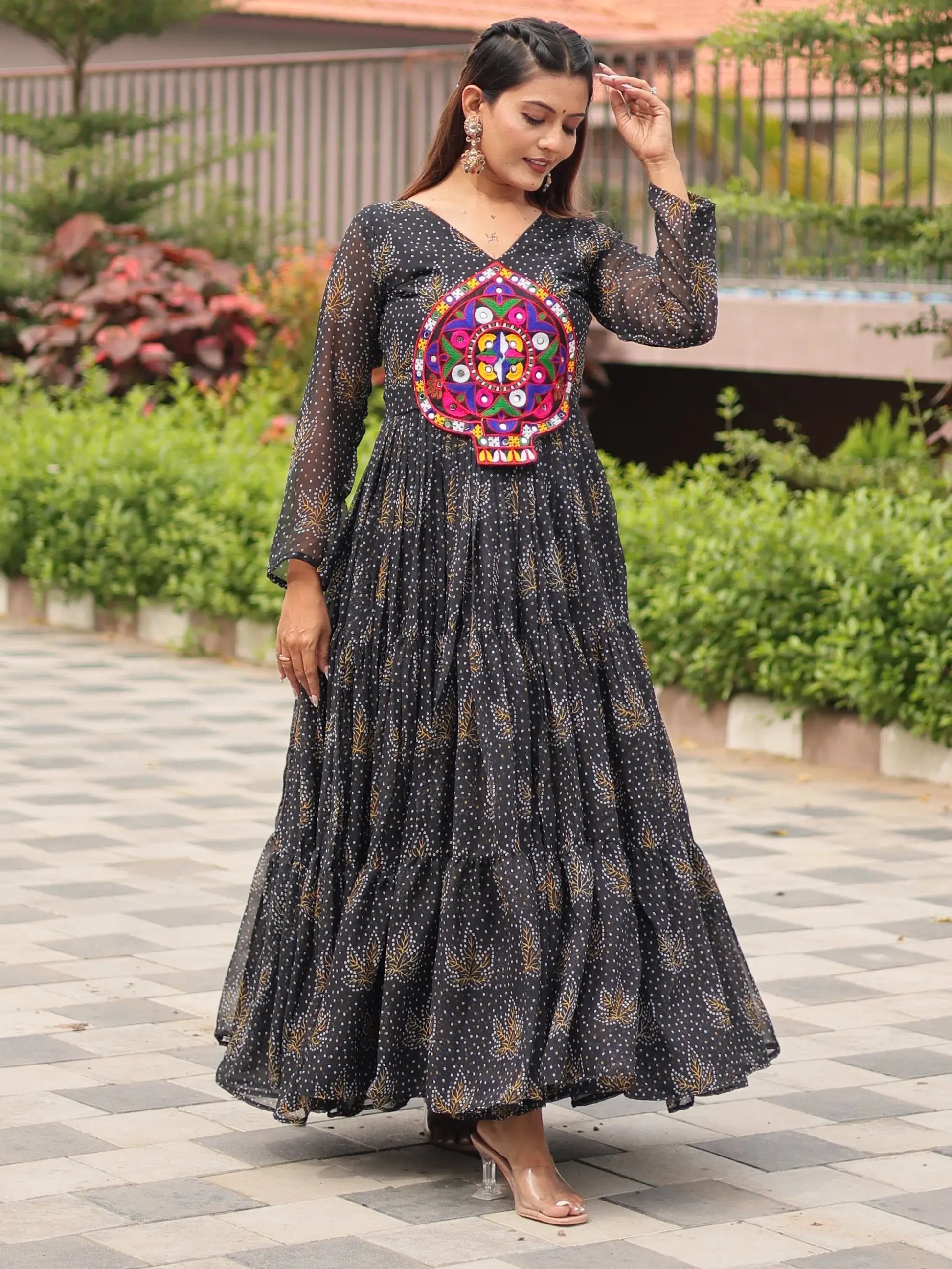 Gorgeous Black Bandhani Printed Georgette Navratri Wear Gown - Zeel Clothing