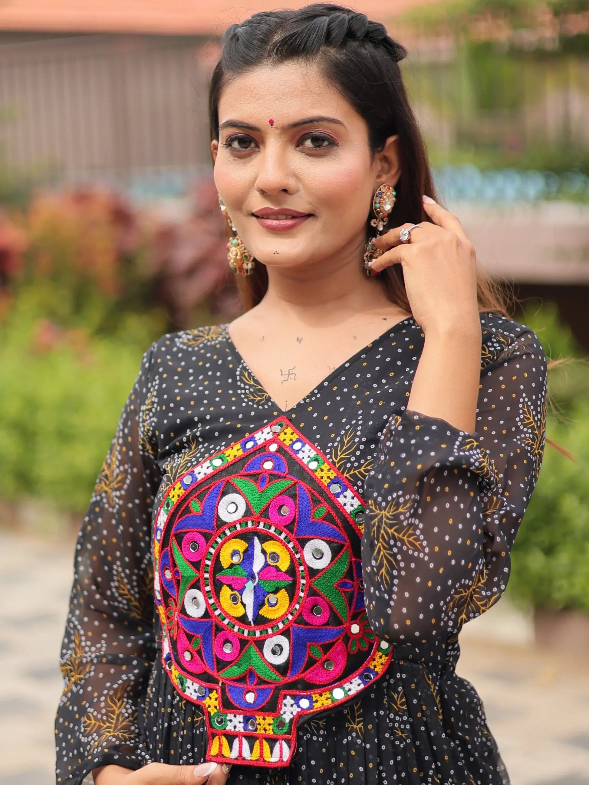 Gorgeous Black Bandhani Printed Georgette Navratri Wear Gown - Zeel Clothing