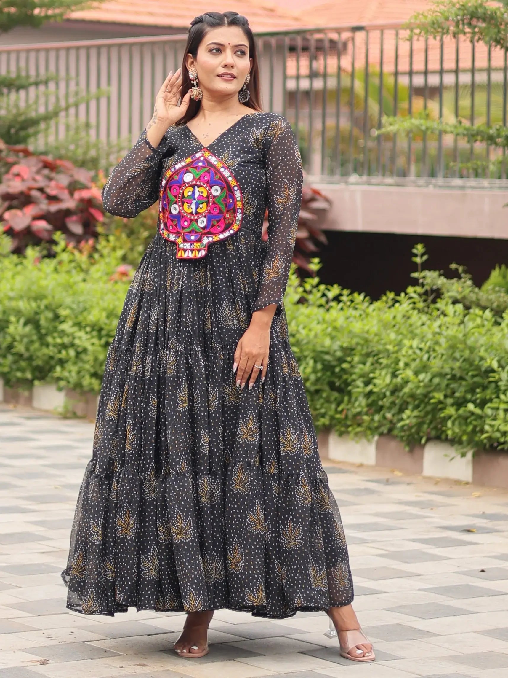 Gorgeous Black Bandhani Printed Georgette Navratri Wear Gown - Zeel Clothing