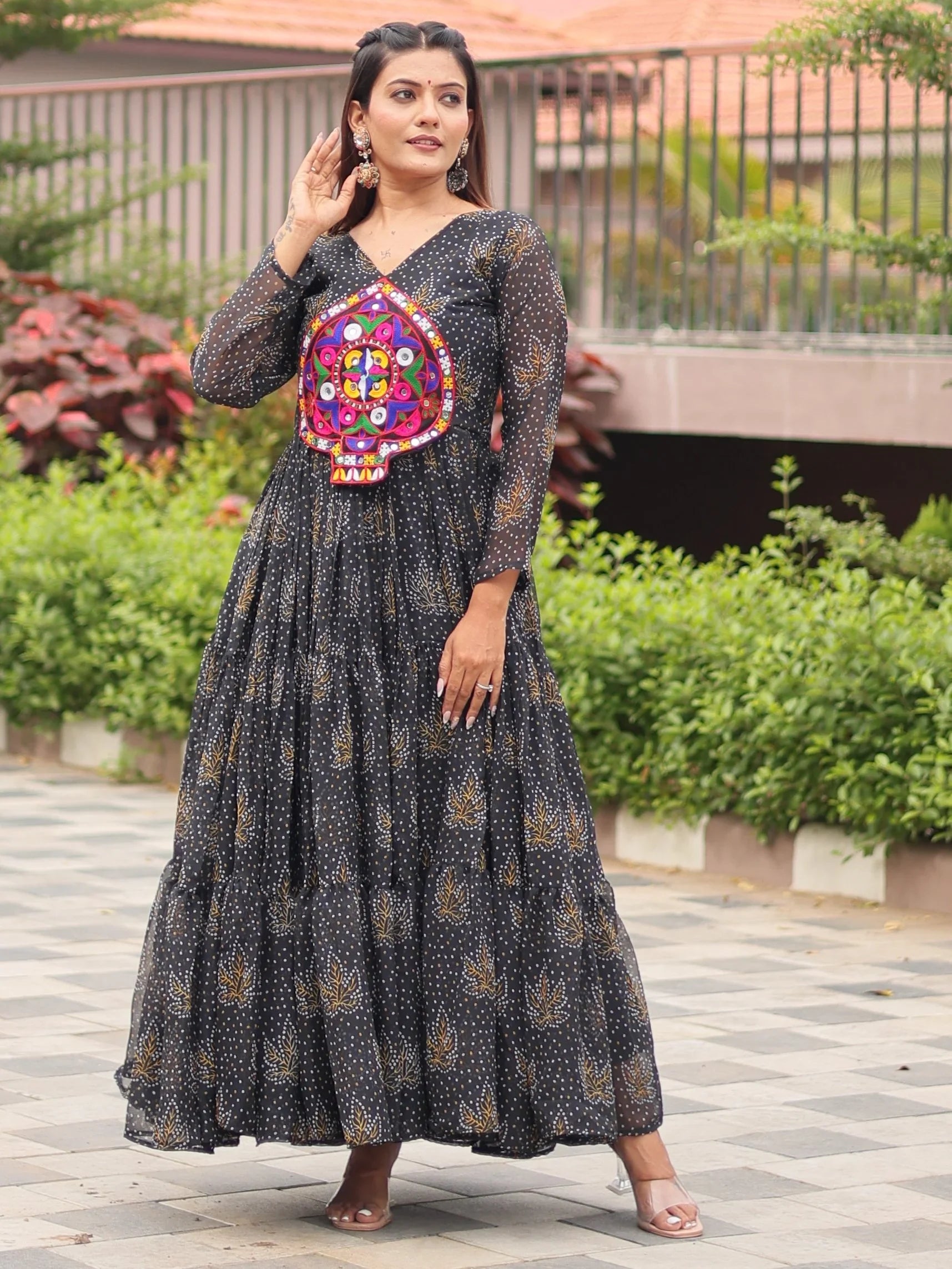 Gorgeous Black Bandhani Printed Georgette Navratri Wear Gown - Zeel Clothing