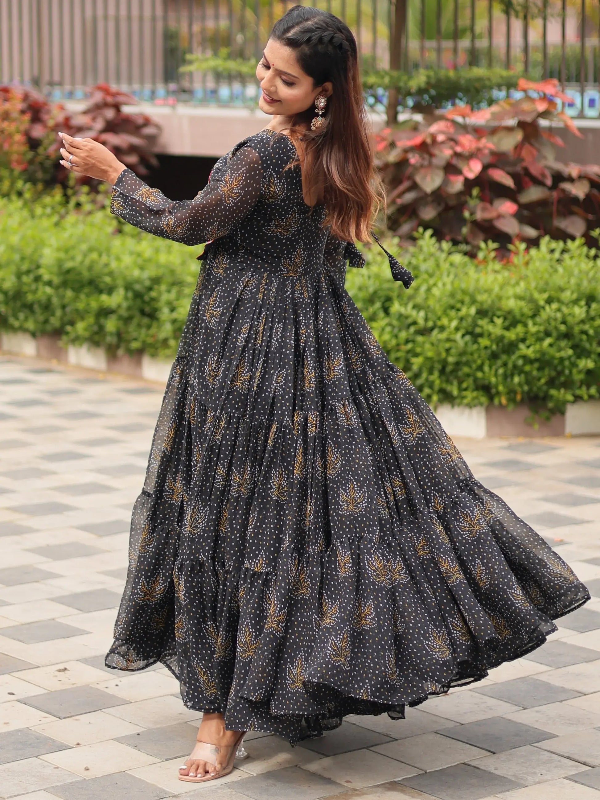 Gorgeous Black Bandhani Printed Georgette Navratri Wear Gown - Zeel Clothing