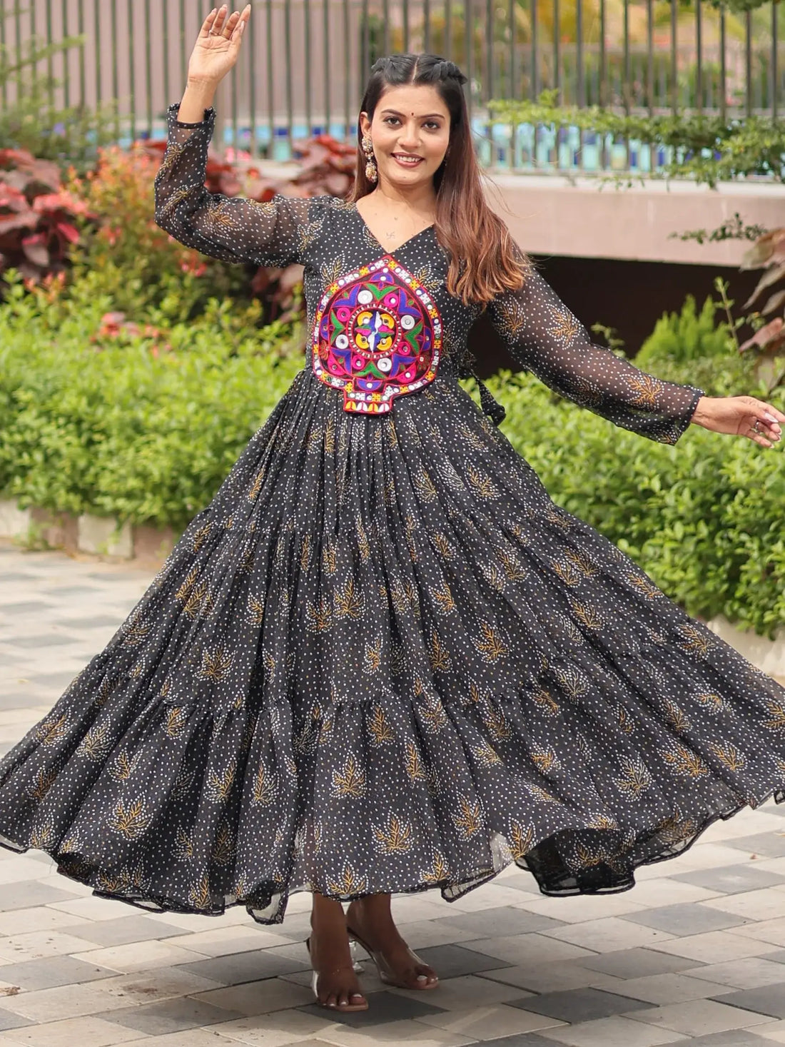 Gorgeous Black Bandhani Printed Georgette Navratri Wear Gown - Zeel Clothing