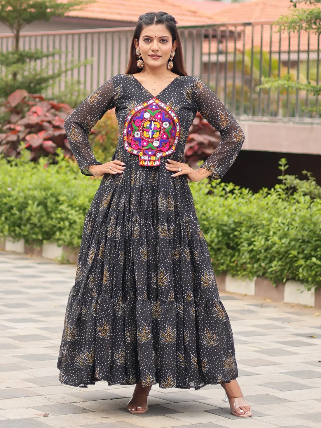 Gorgeous Black Bandhani Printed Georgette Navratri Wear Gown - Zeel Clothing