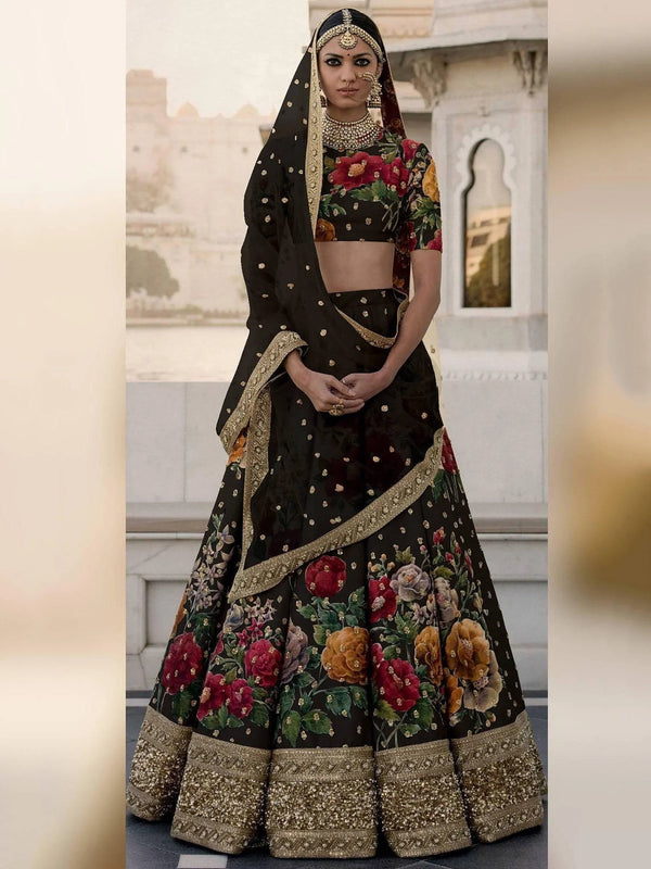 Gorgeous Black Colored Partywear Designer Embroidered Lehenga Choli