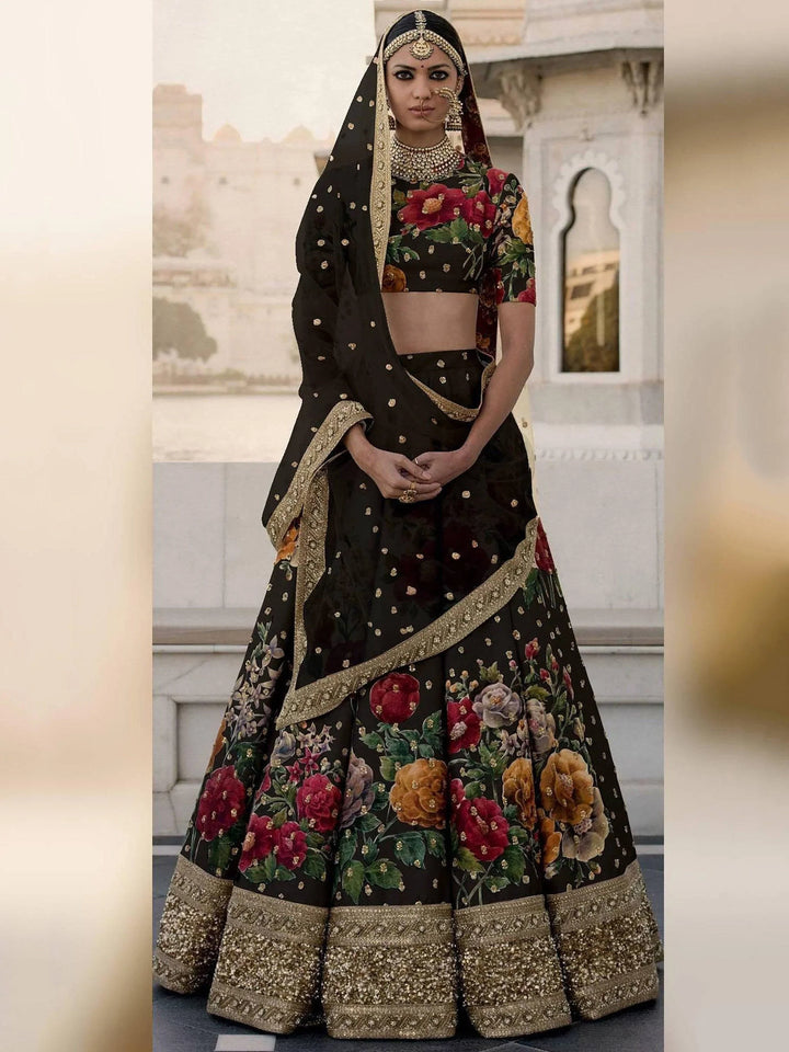 Gorgeous Black Colored Partywear Designer Embroidered Lehenga Choli