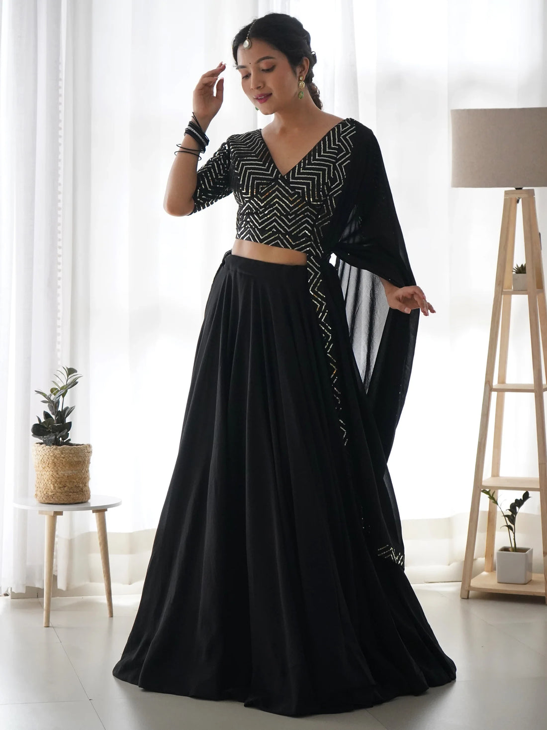 Gorgeous Black Georgette Festival Wear Lehenga Choli With Dupatta - Zeel Clothing