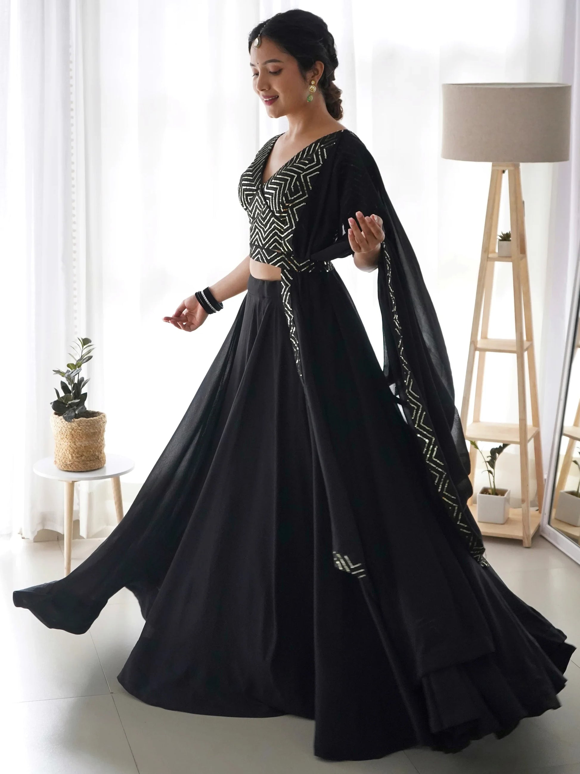 Gorgeous Black Georgette Festival Wear Lehenga Choli With Dupatta - Zeel Clothing
